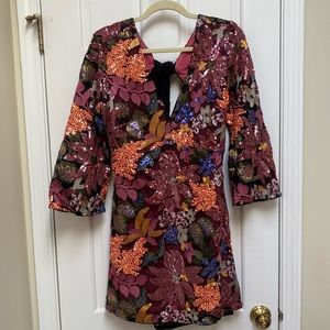 NWT ANTHROPOLOGIE Floral Beaded & Embroidered Mini Dress Size 14